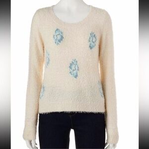 LC Lauren Conrad Cream Sweater with Blue Accents